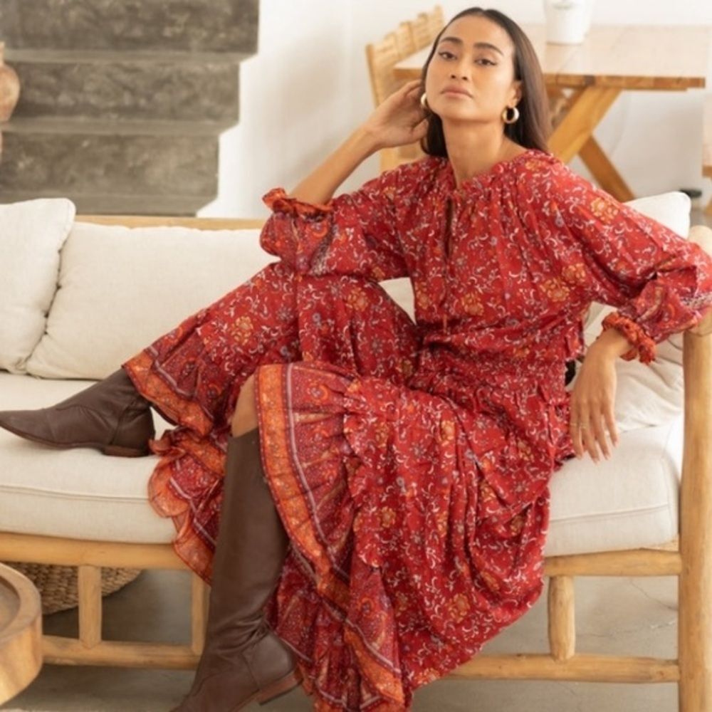 NWT the fox and the mermaid Amankila Maxi Dress in Scarlet Sz M/L - Picture 3 of 5